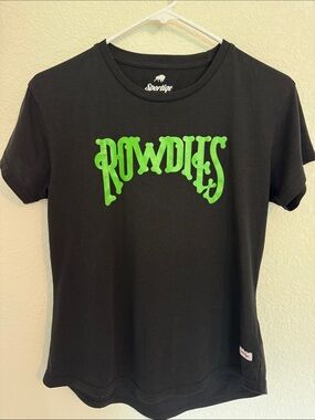 Sportiqe Black T-Shirt with Neon Green 'ROWDIES' Graphic